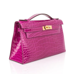 Kelly Pochette Clutch Bag Rose Scheherazade Pink Alligator Gold Hardware