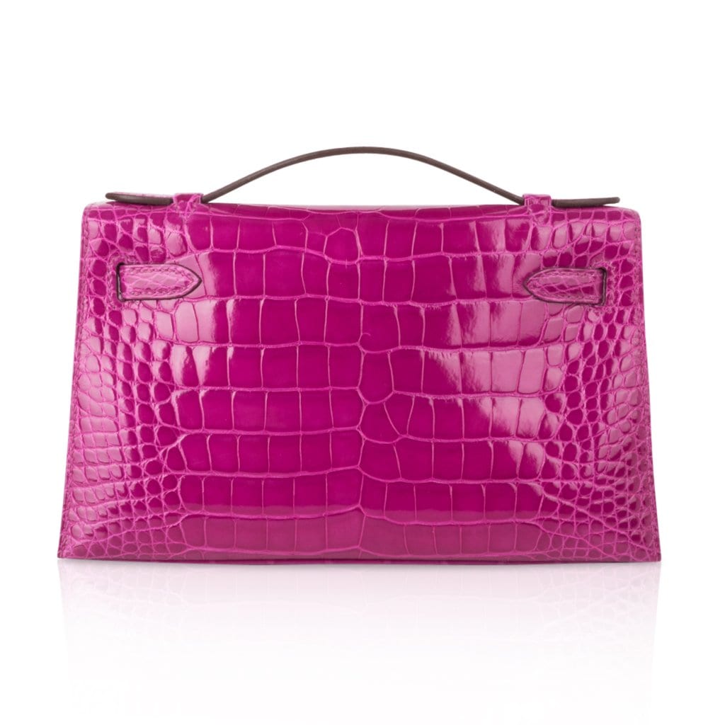 Kelly Pochette Clutch Bag Rose Scheherazade Pink Alligator Gold Hardware