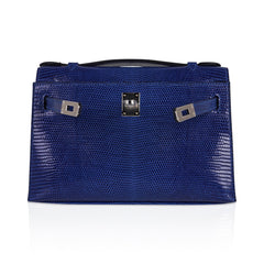 Kelly Pochette Bag Blue Sapphire Lizard Clutch Palladium Hardware