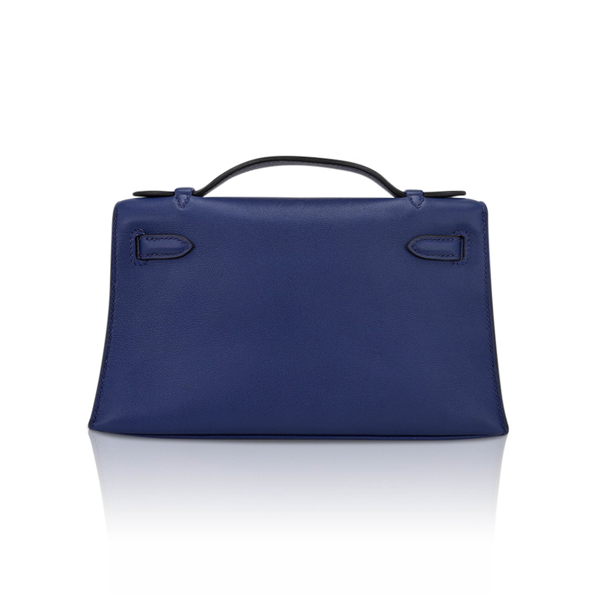 Kelly Pochette Clutch Bag Blue Sapphire Swift Leather with Palladium Hardware