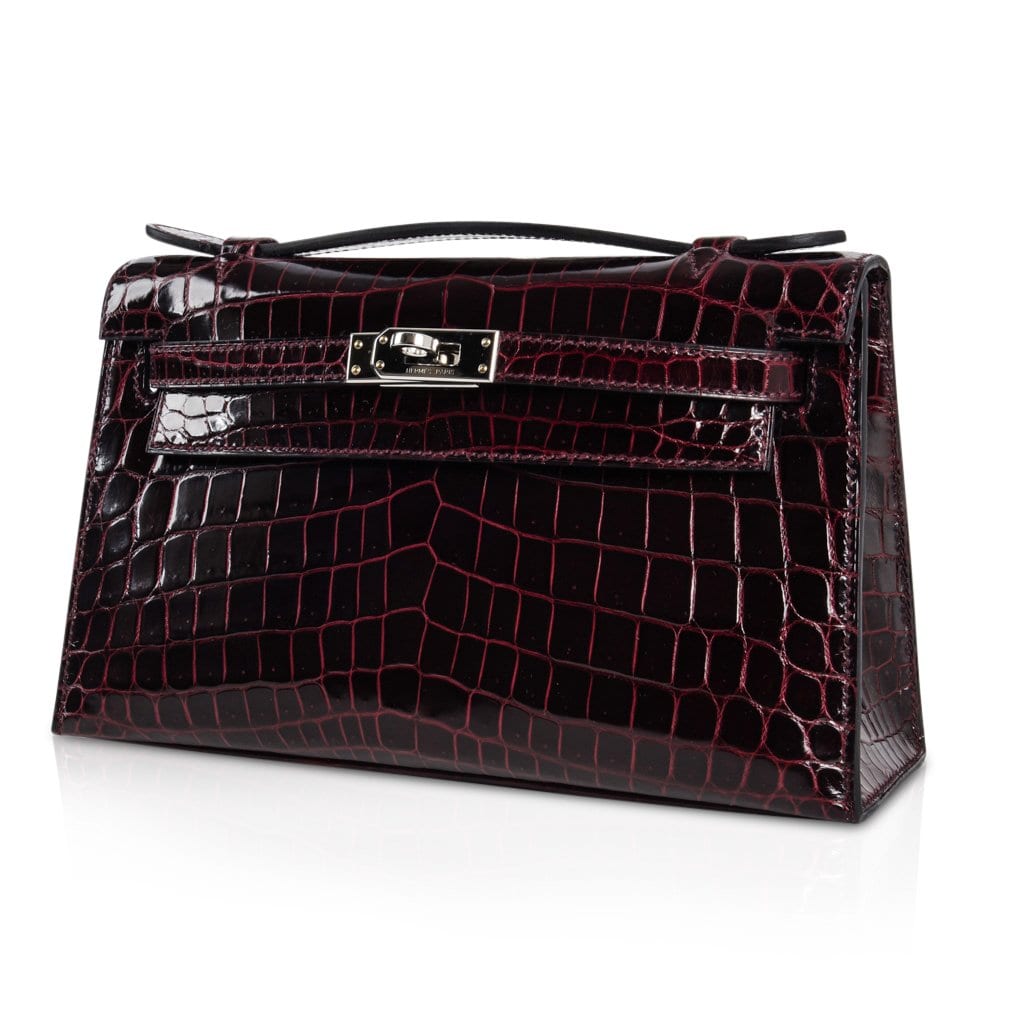 Kelly Pochette Clutch Bag Bordeaux Crocodile Jewel Toned Palladium