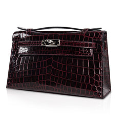 Kelly Pochette Clutch Bag Bordeaux Crocodile Jewel Toned Palladium