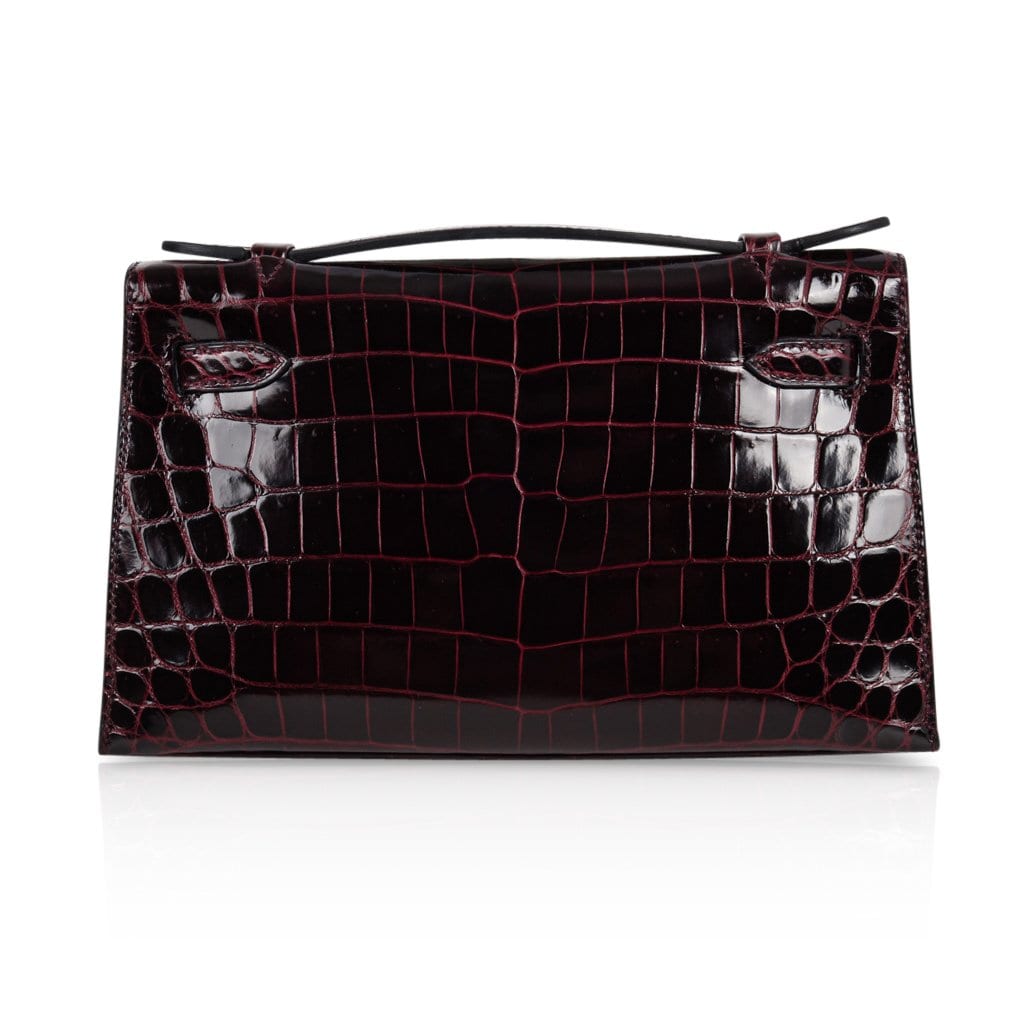 Kelly Pochette Clutch Bag Bordeaux Crocodile Jewel Toned Palladium