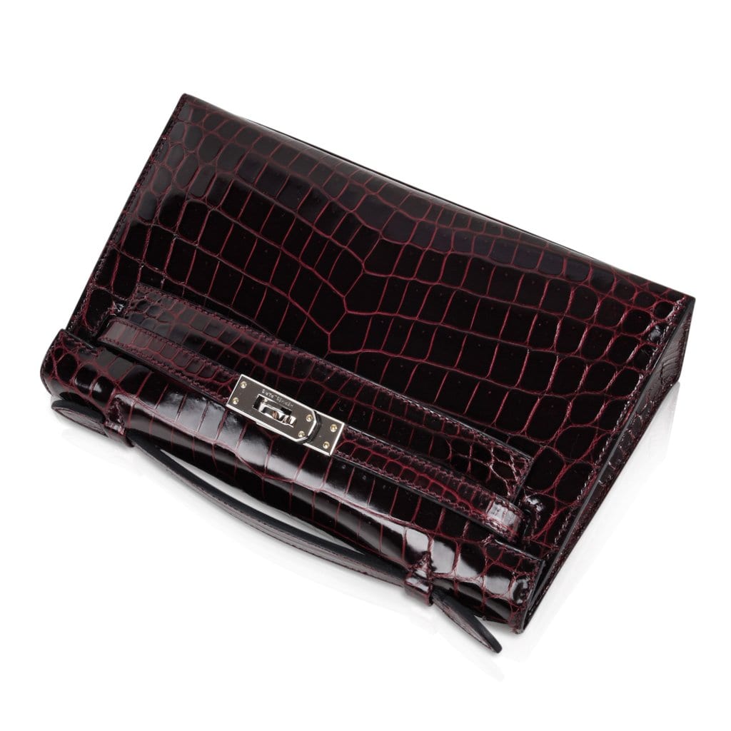 Kelly Pochette Clutch Bag Bordeaux Crocodile Jewel Toned Palladium
