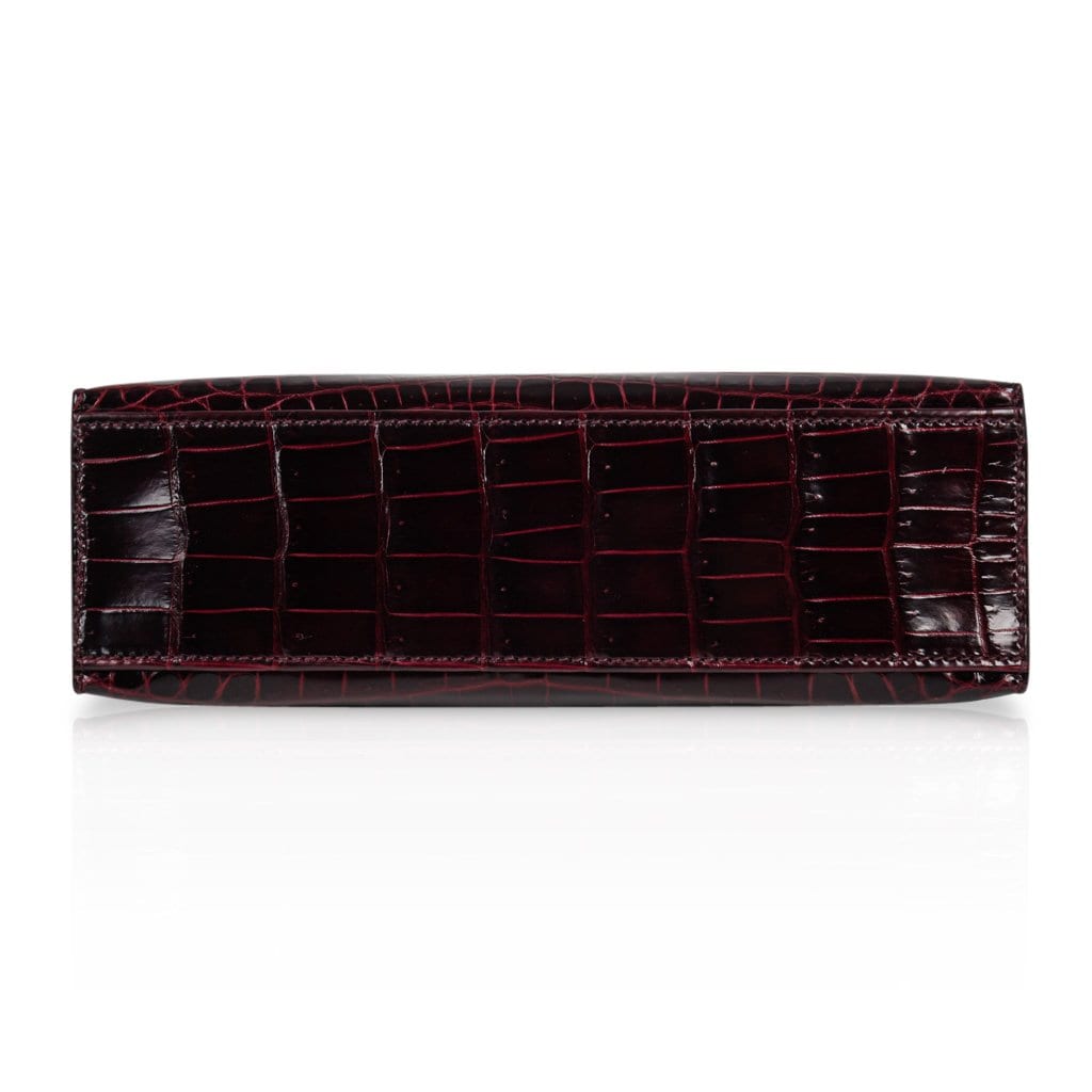 Kelly Pochette Clutch Bag Bordeaux Crocodile Jewel Toned Palladium
