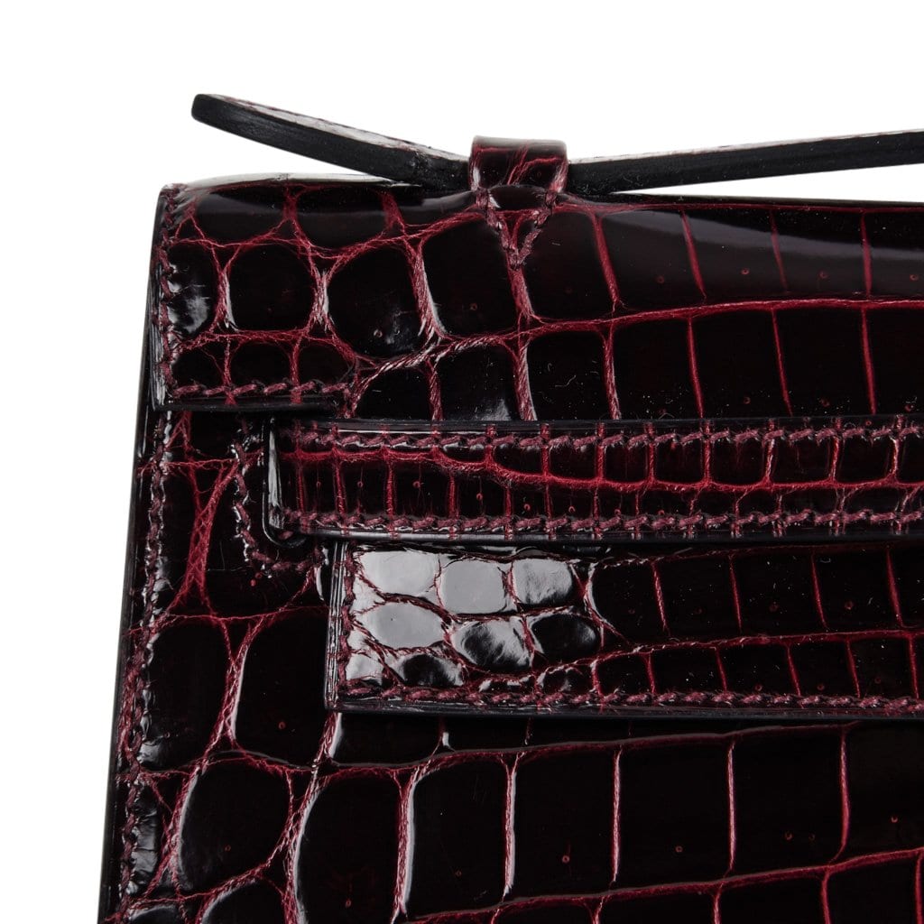 Kelly Pochette Clutch Bag Bordeaux Crocodile Jewel Toned Palladium
