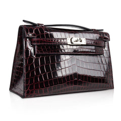 Kelly Pochette Clutch Bag Bordeaux Crocodile Jewel Toned Palladium