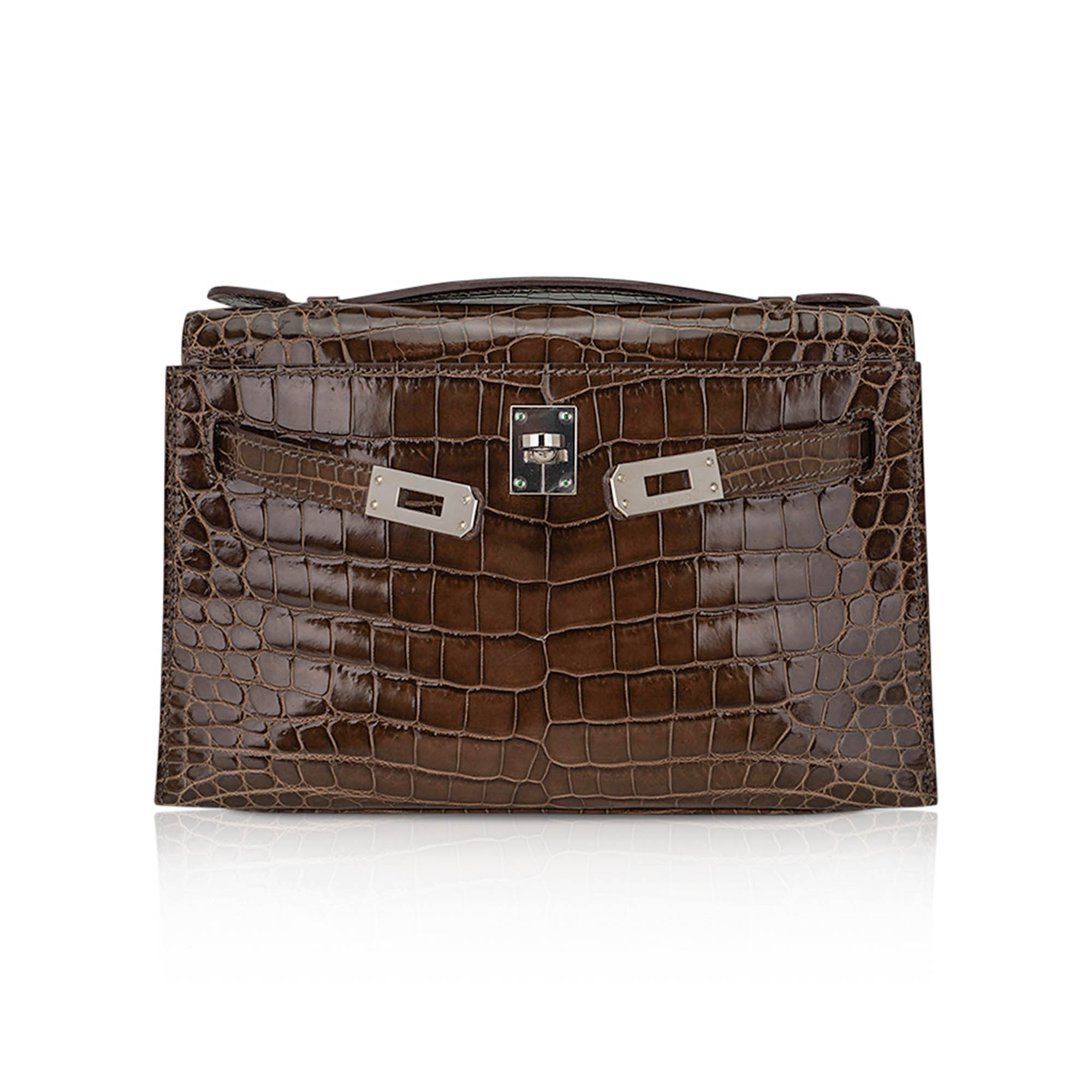 Kelly Pochette Clutch Gris Elephant Crocodile Bag