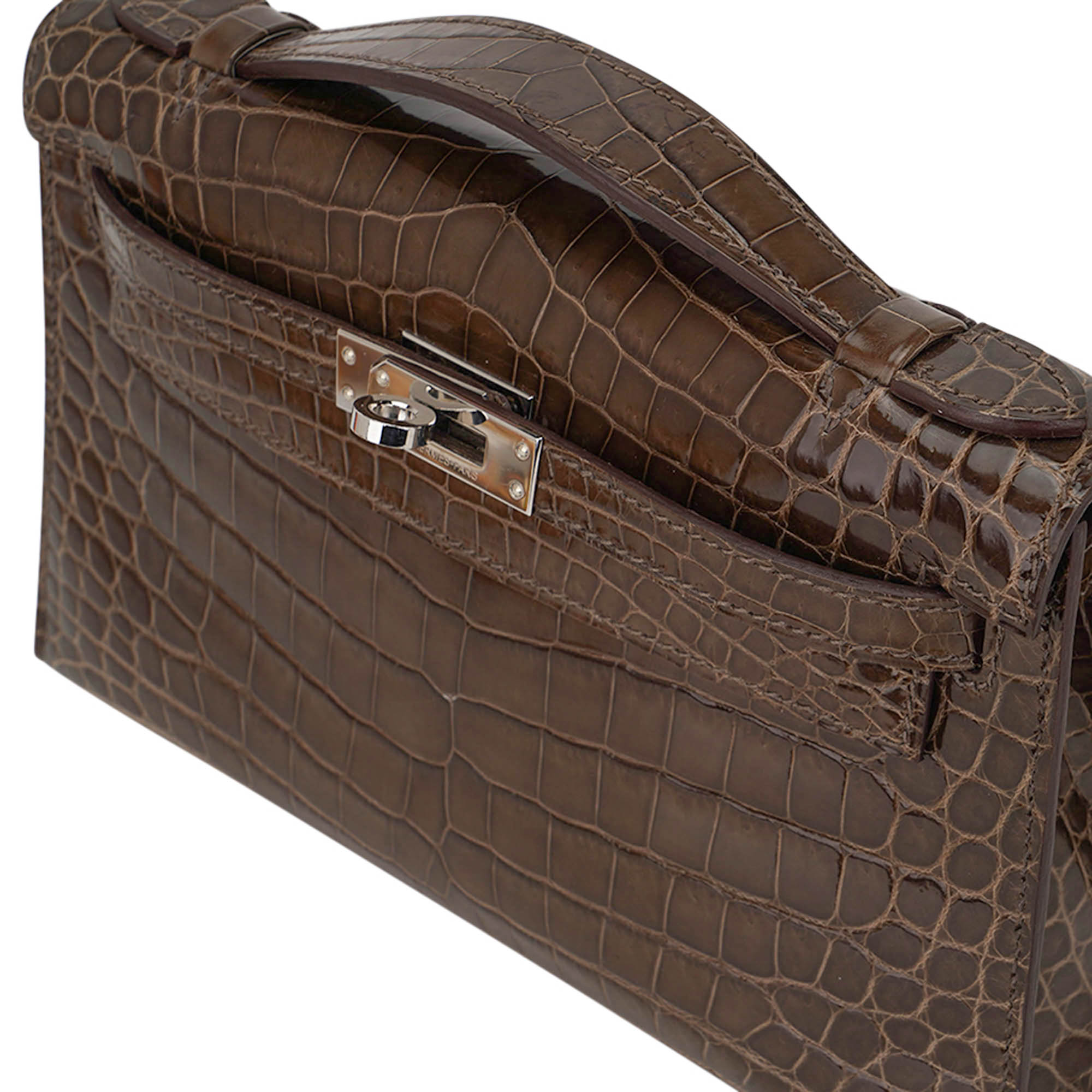 Kelly Pochette Clutch Gris Elephant Crocodile Bag