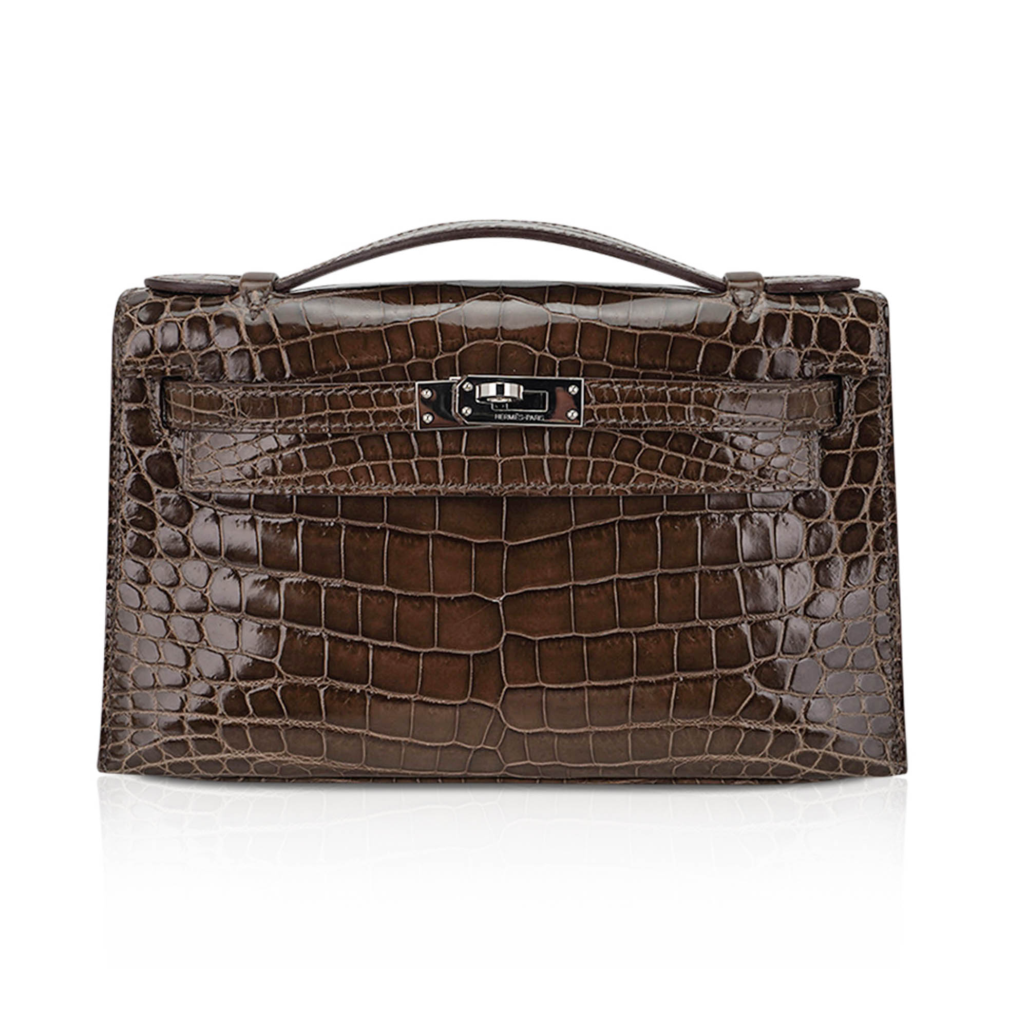 Kelly Pochette Clutch Gris Elephant Crocodile Bag