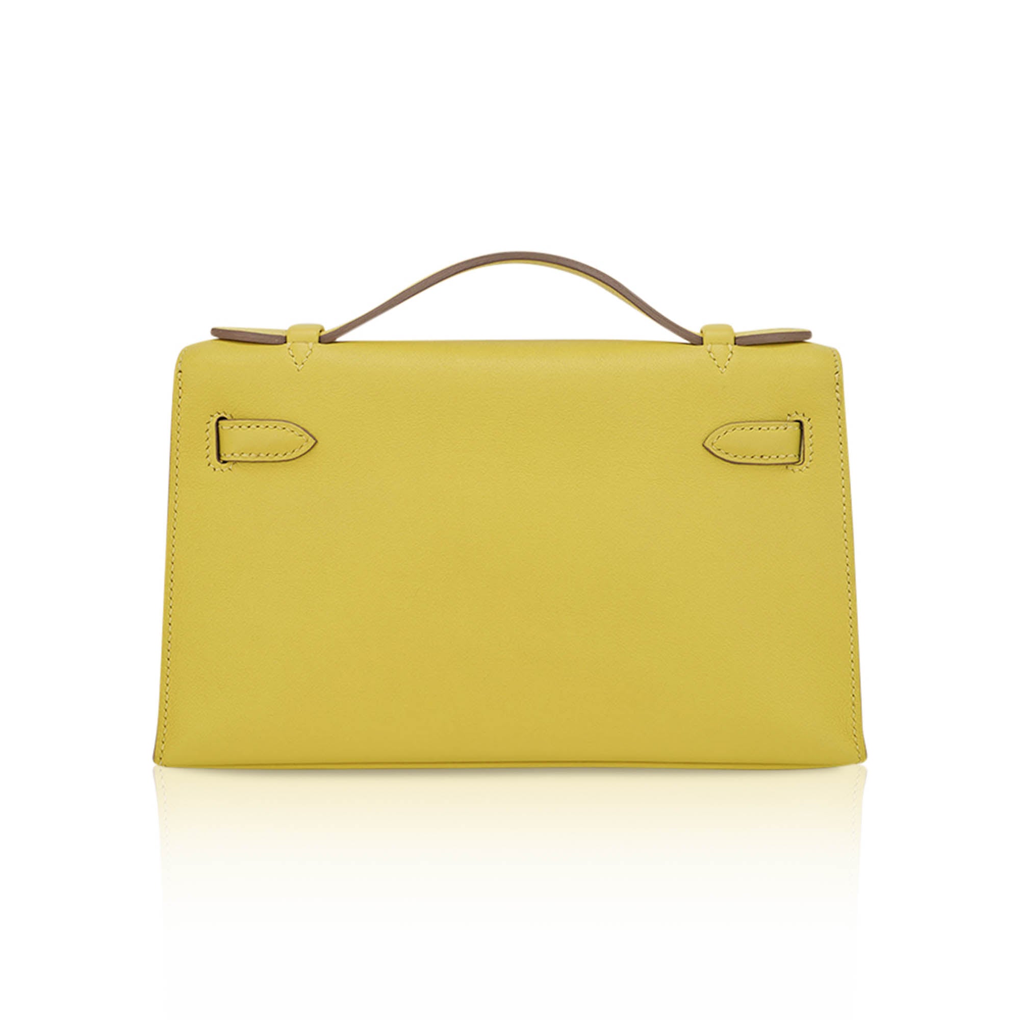 Kelly Pochette Clutch Bag Jaune De Naples Swift Leather with Palladium Hardware