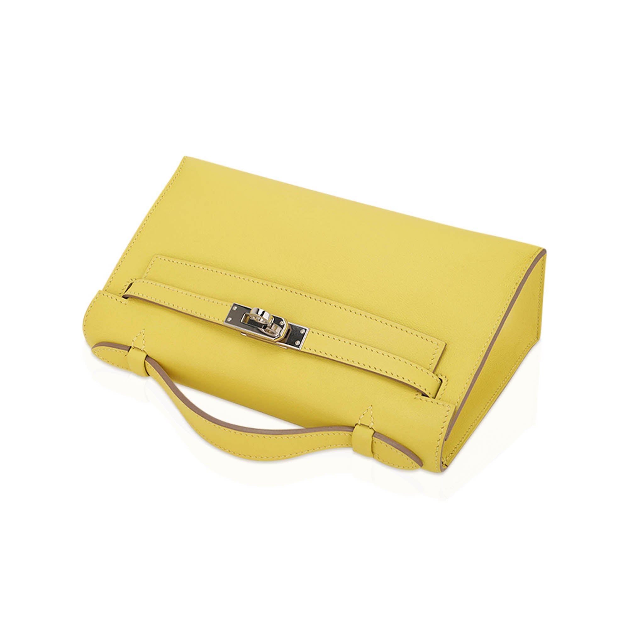 Kelly Pochette Clutch Bag Jaune De Naples Swift Leather with Palladium Hardware