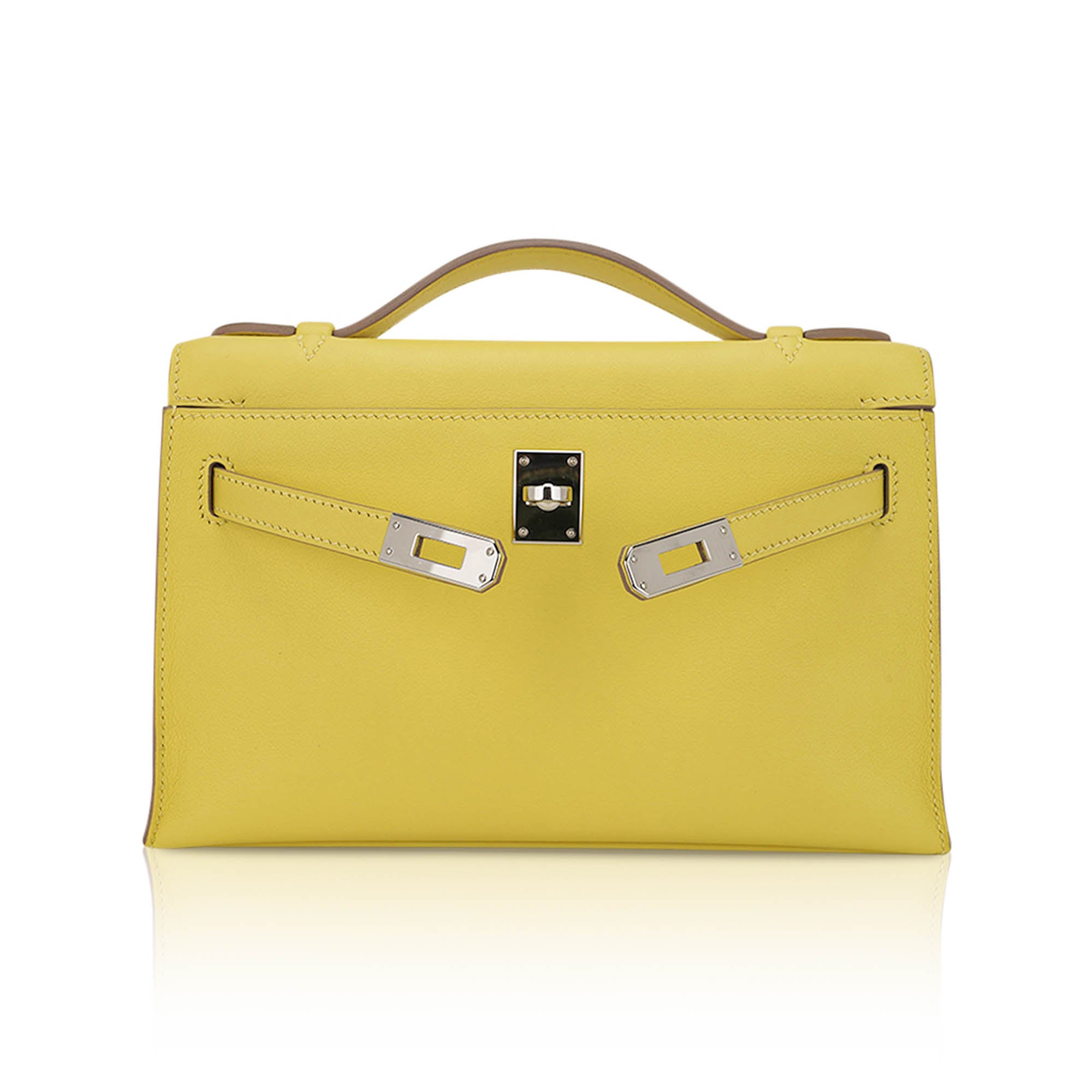 Kelly Pochette Clutch Bag Jaune De Naples Swift Leather with Palladium Hardware