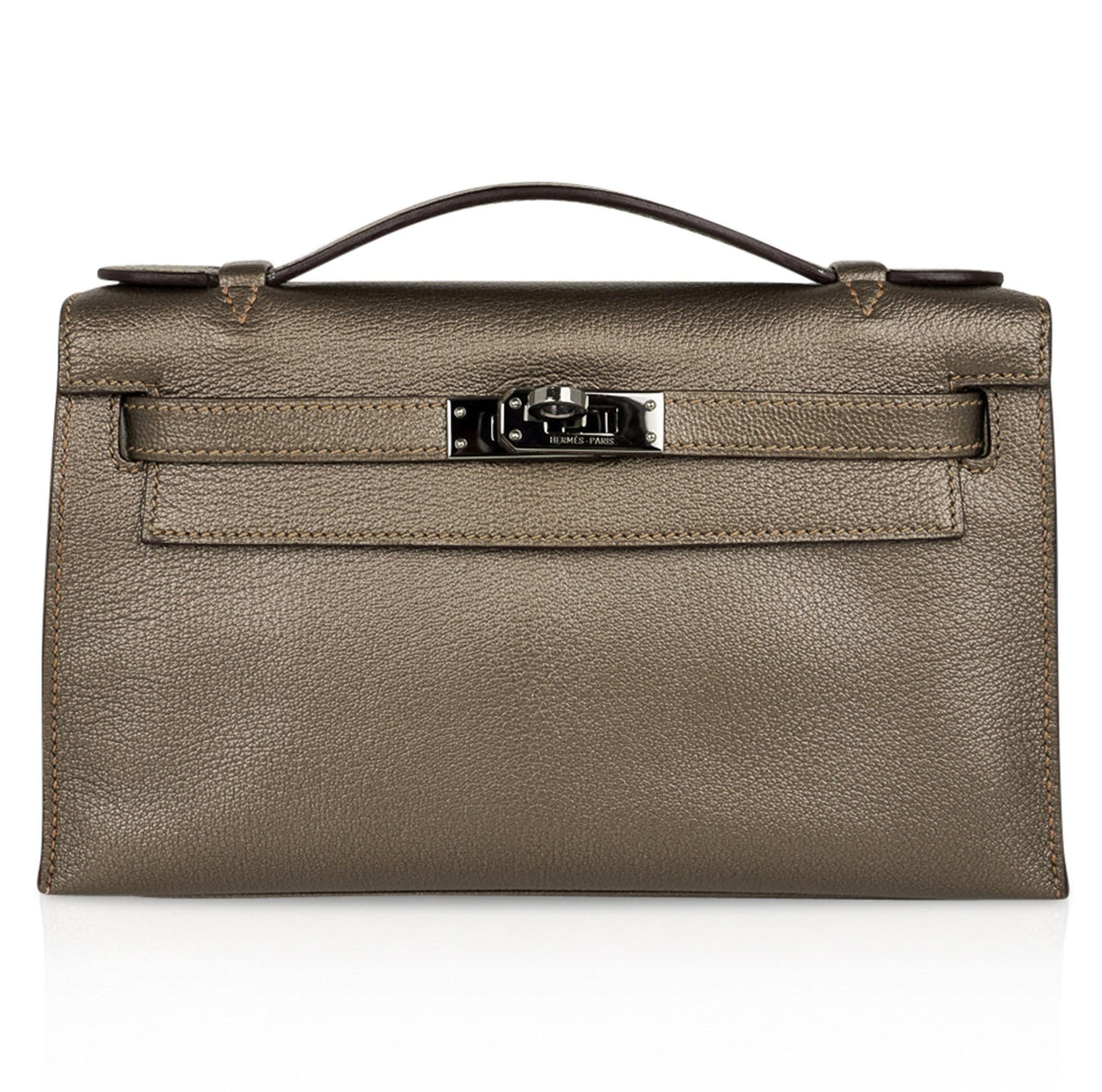 Kelly Pochette Metallic Bronze Clutch Bag Chevre Palladium