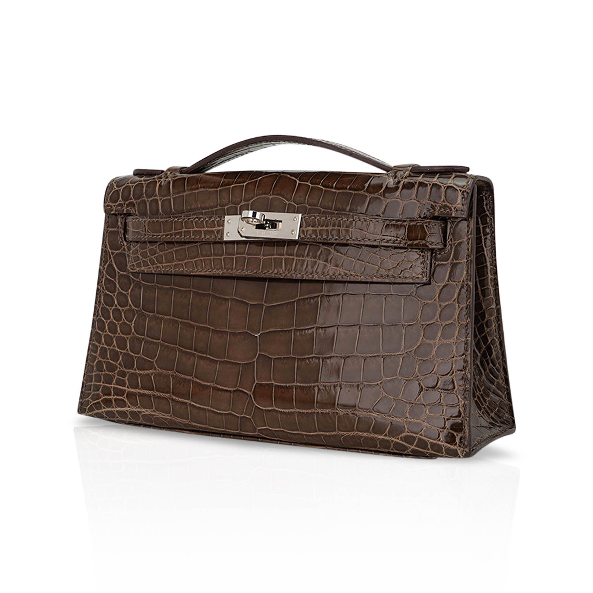 Kelly Pochette Clutch Gris Elephant Crocodile Bag