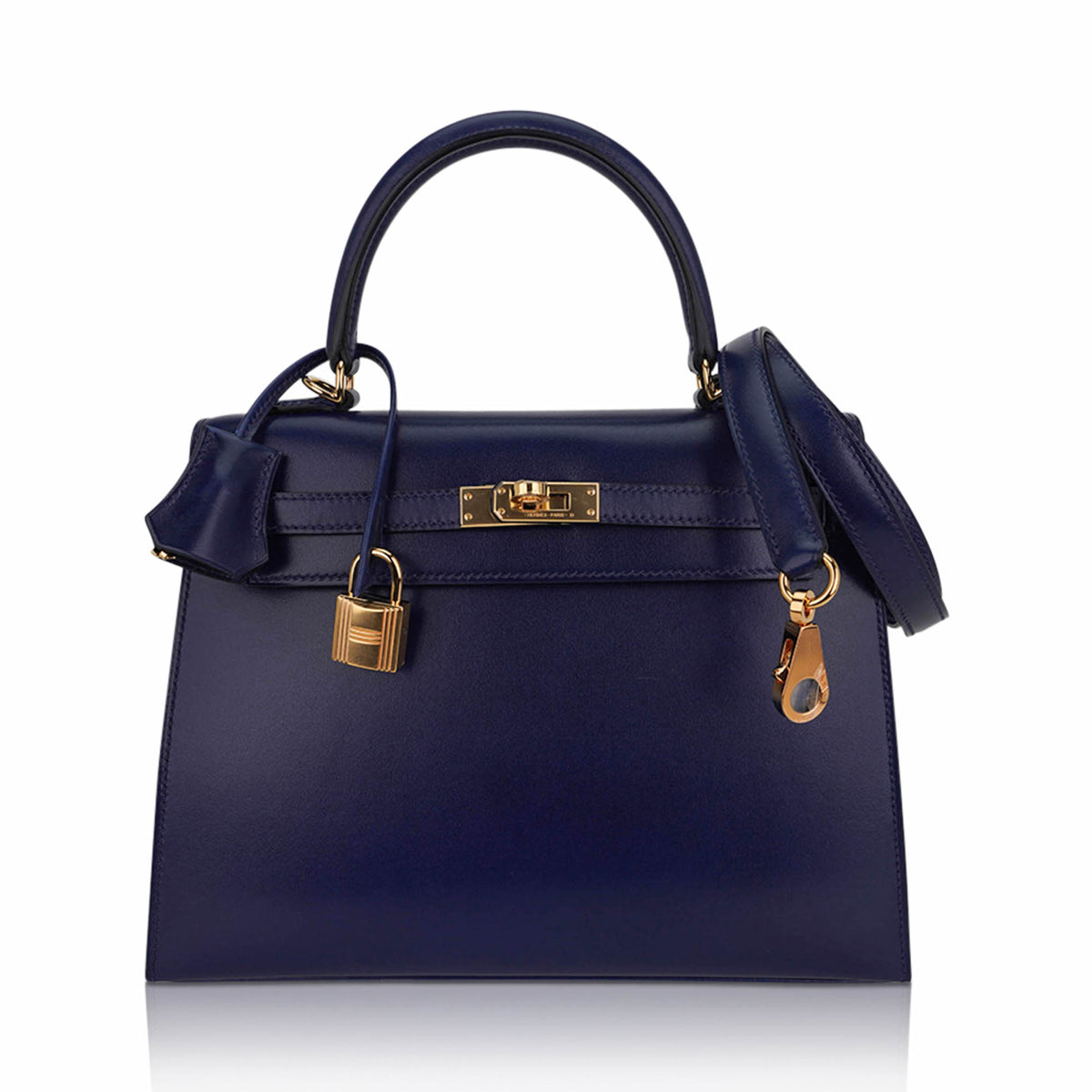 Kelly Sellier 25 Bag Blue Sapphire Box Leather with Gold Hardware