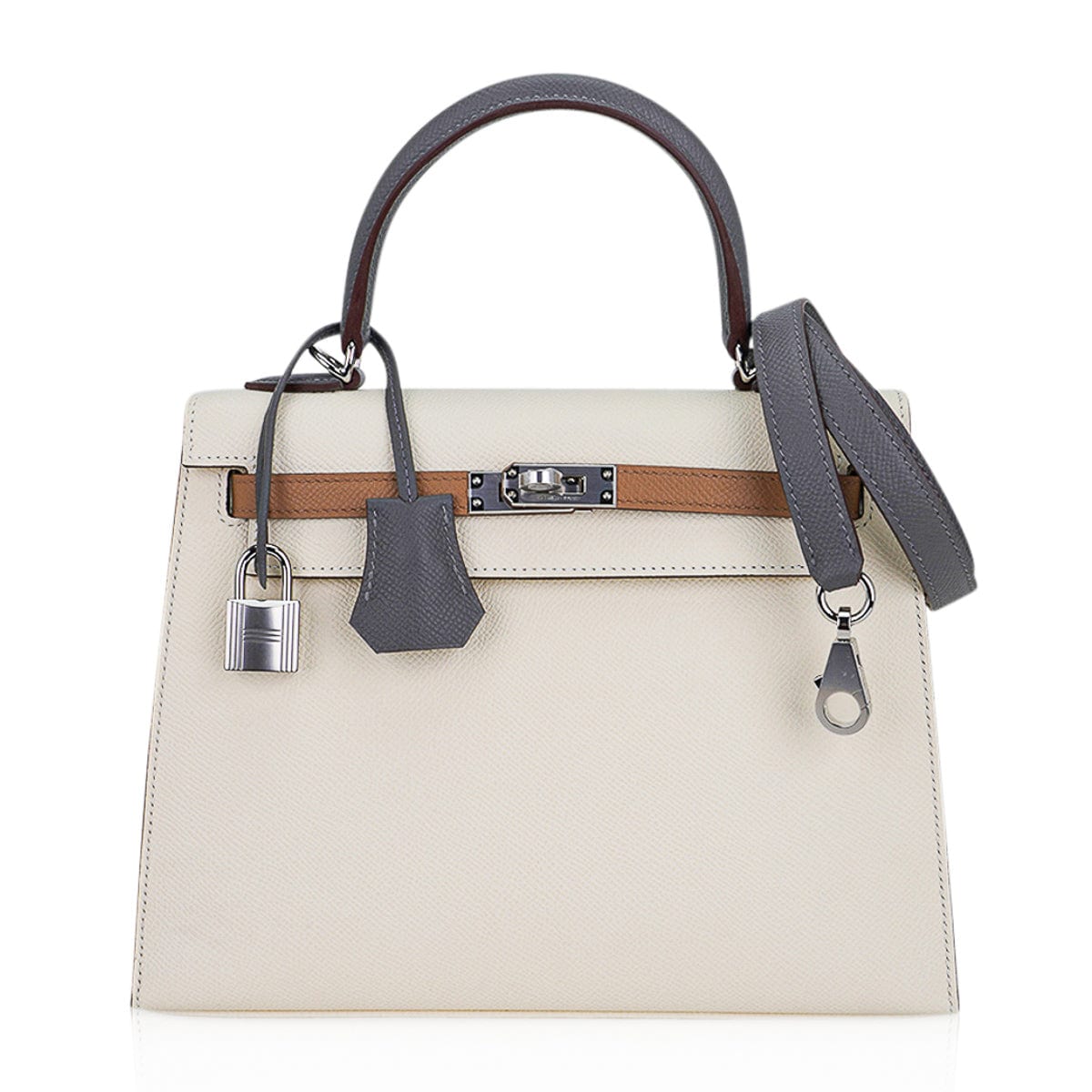 Kelly Sellier 25 Bag Nata Chai & Gris Meyer Epsom Leather with Palladium Hardware