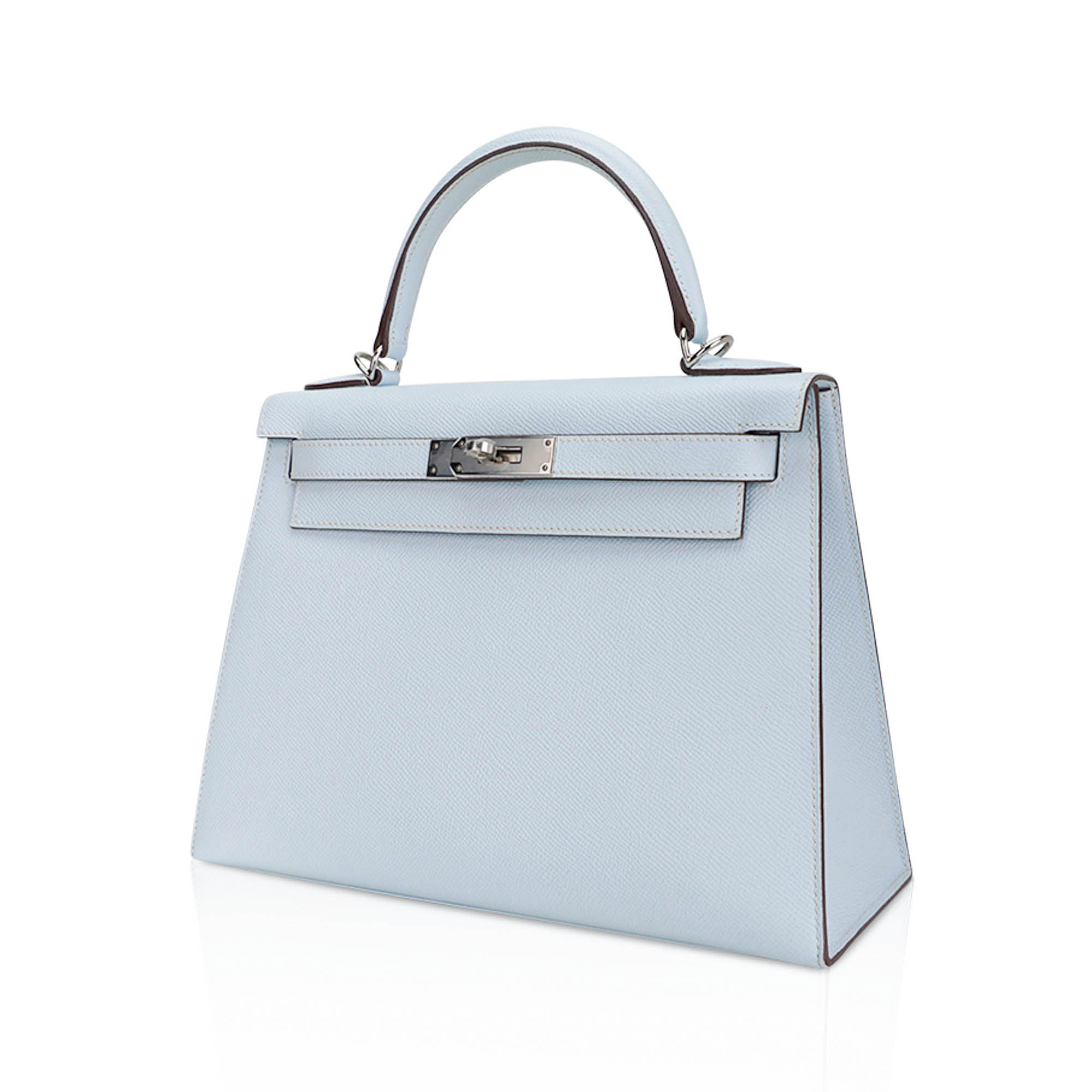 Kelly Sellier 28 Bag Blue Brume Epsom Leather with Palladium Hardware