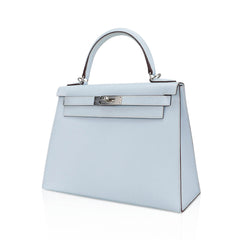 Kelly Sellier 28 Bag Blue Brume Epsom Leather with Palladium Hardware