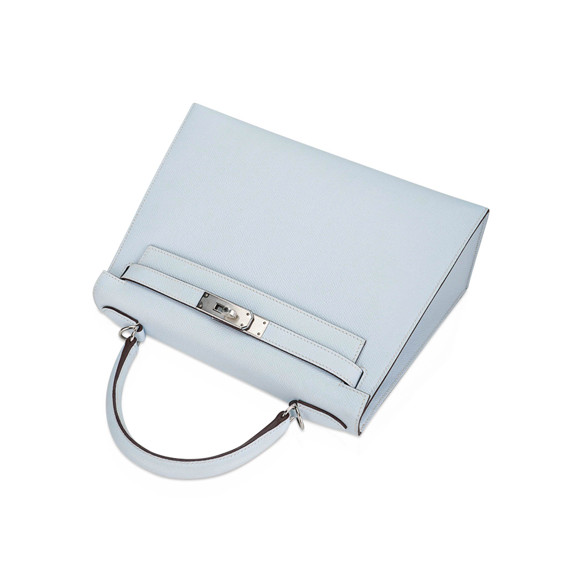 Kelly Sellier 28 Bag Blue Brume Epsom Leather with Palladium Hardware