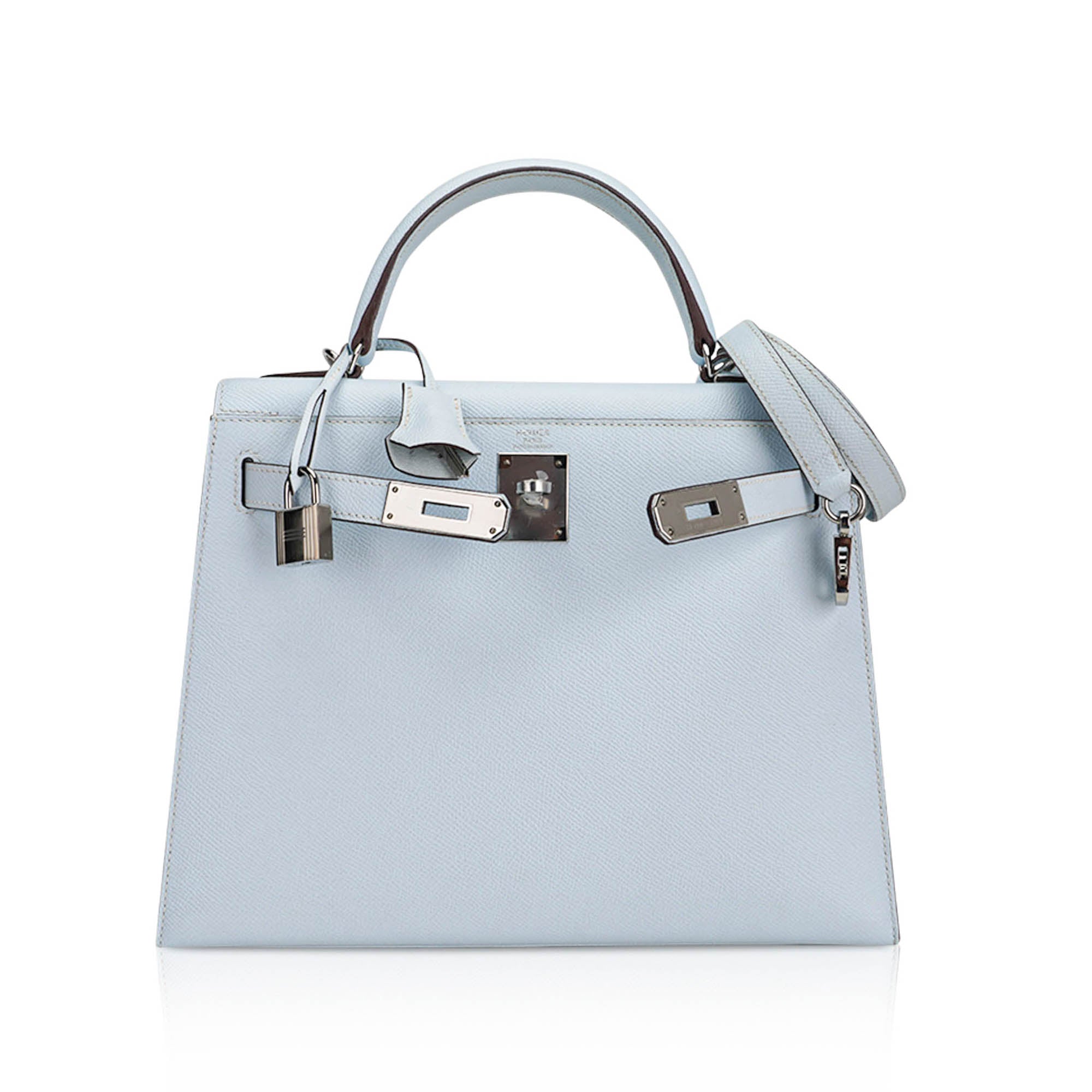 Kelly Sellier 28 Bag Blue Brume Epsom Leather with Palladium Hardware