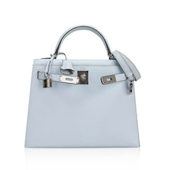 Kelly Sellier 28 Bag Blue Brume Epsom Leather with Palladium Hardware