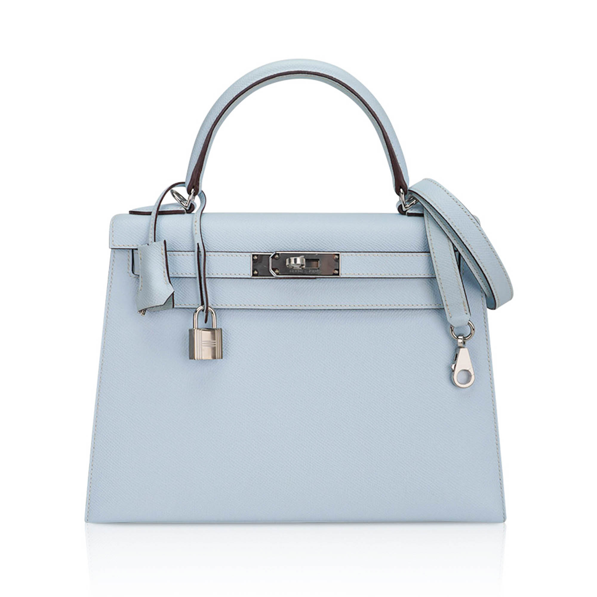 Kelly Sellier 28 Bag Blue Brume Epsom Leather with Palladium Hardware