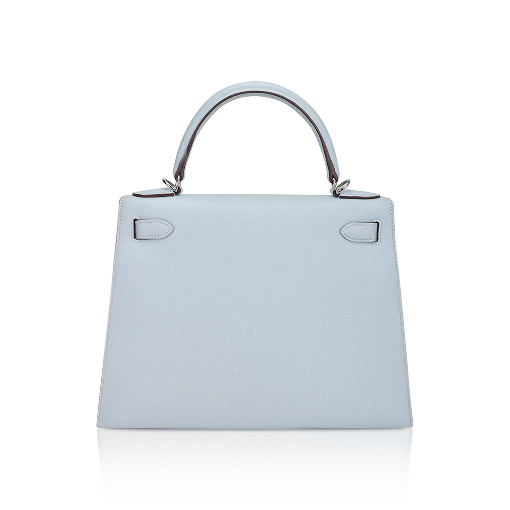 Kelly Sellier 28 Bag Blue Brume Epsom Leather with Palladium Hardware