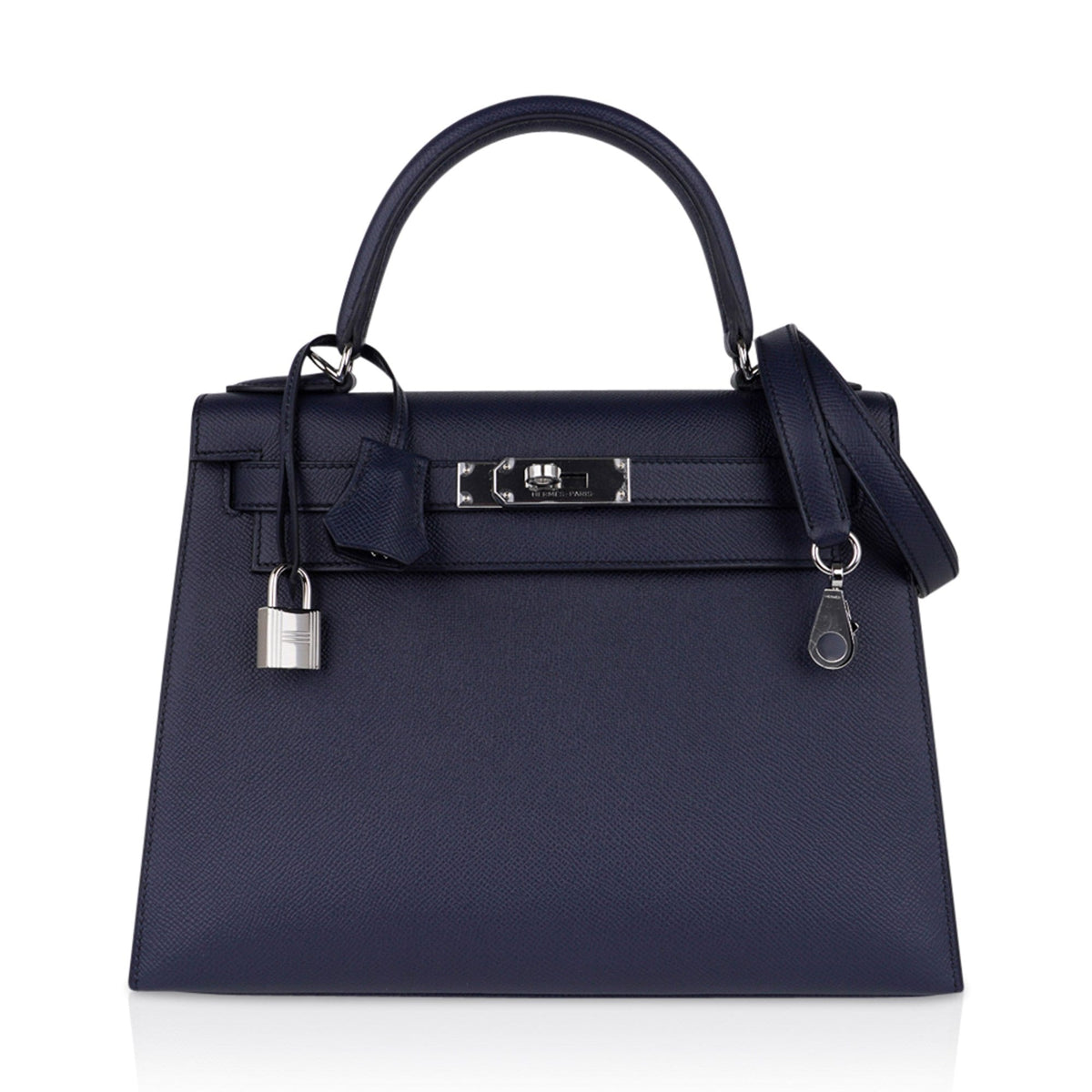 Kelly 28 Bag Blue Indigo Sellier Epsom Palladium Hardware New/Box