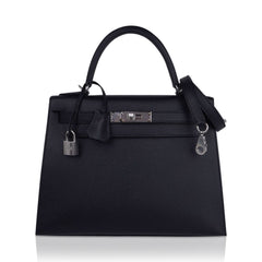 Kelly 28 Sellier Bag Black Epsom Leather with Palladium Hardware