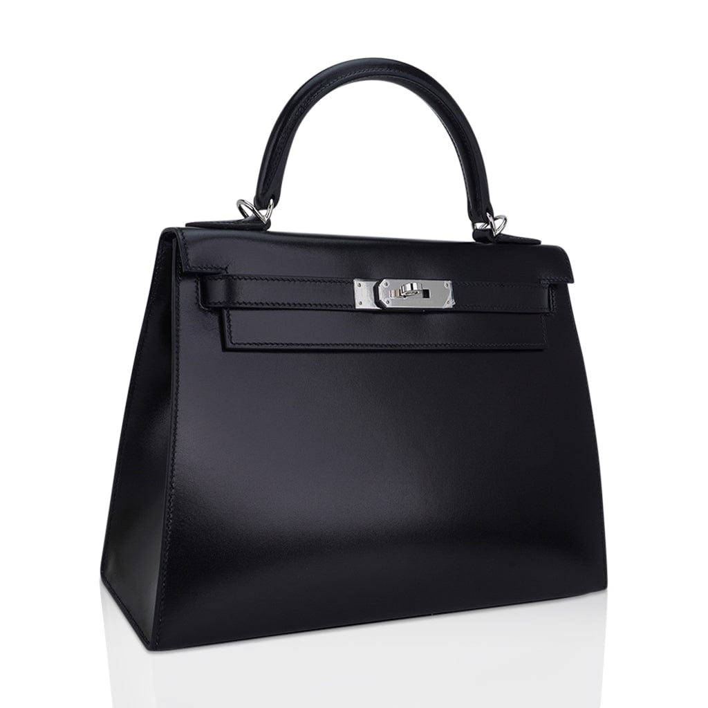 Kelly 28 Sellier Bag Black Box Leather with Palladium Hardware