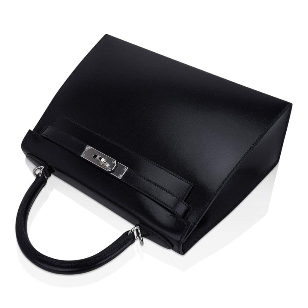 Kelly 28 Sellier Bag Black Box Leather with Palladium Hardware