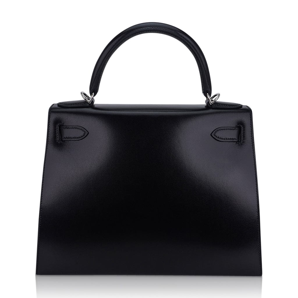 Kelly 28 Sellier Bag Black Box Leather with Palladium Hardware