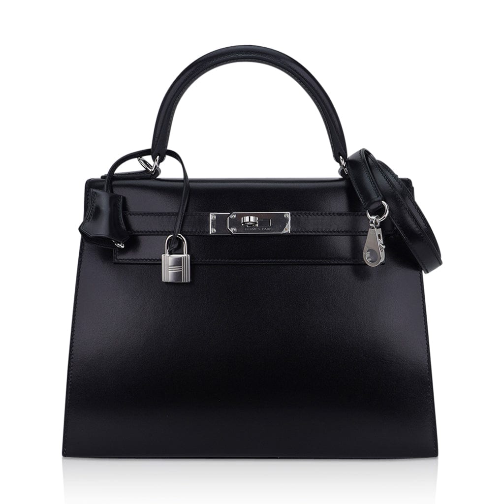 Kelly 28 Sellier Bag Black Box Leather with Palladium Hardware