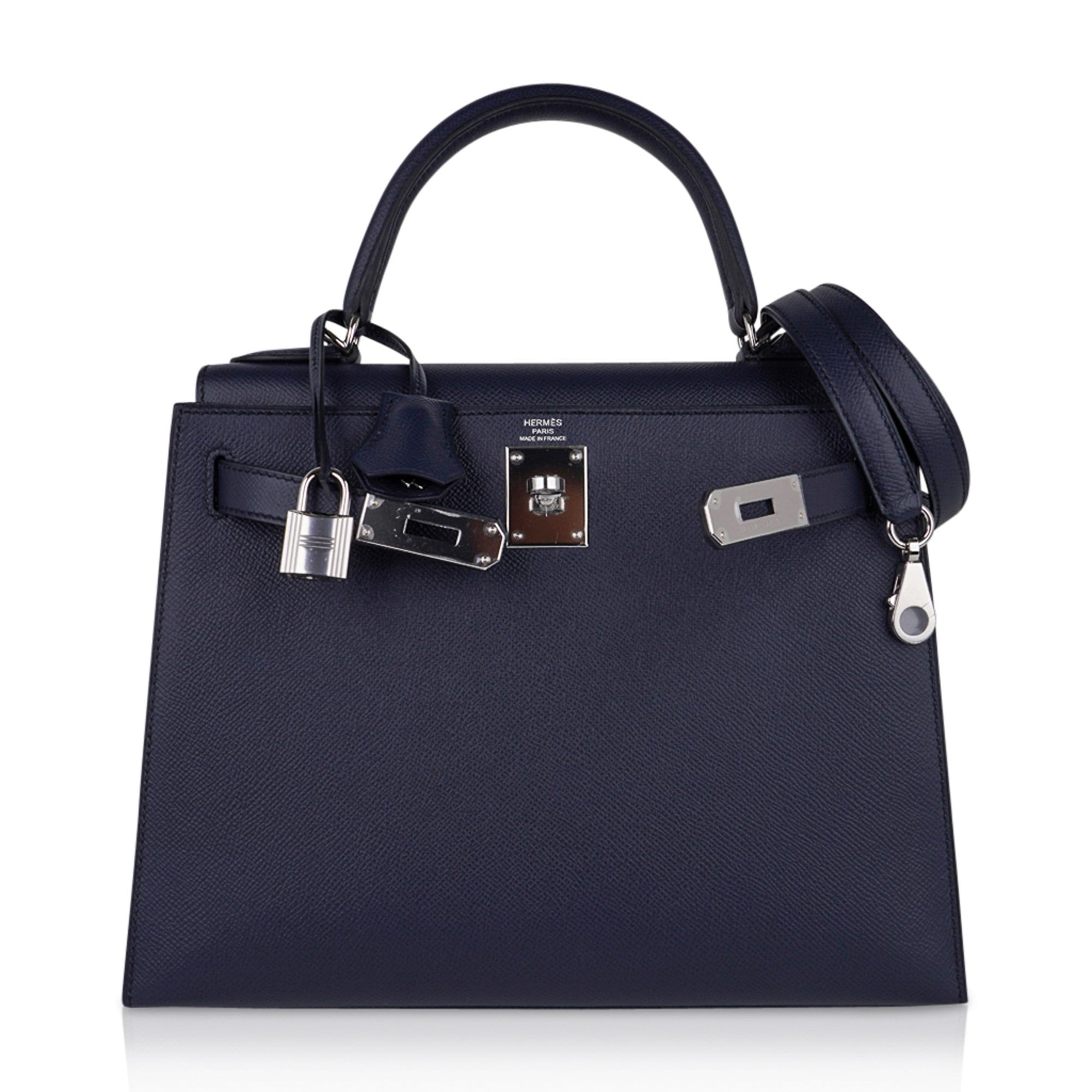 Kelly 28 Bag Blue Indigo Sellier Epsom Palladium Hardware New/Box