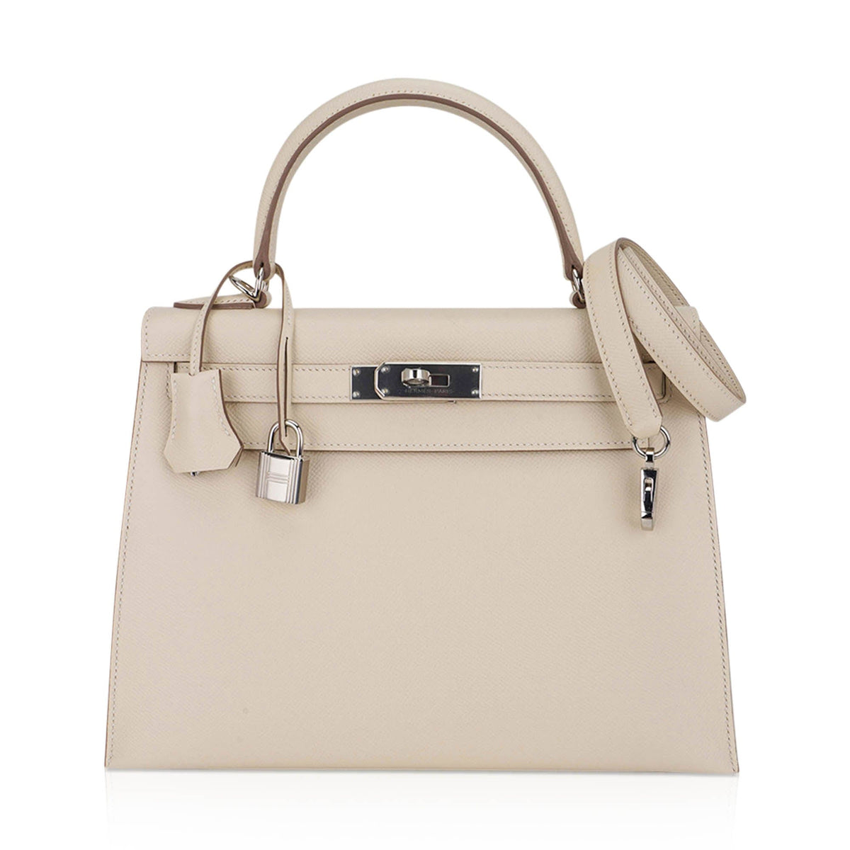 Kelly 28 Bag Sellier Craie Epsom Leather with Palladium Hardware