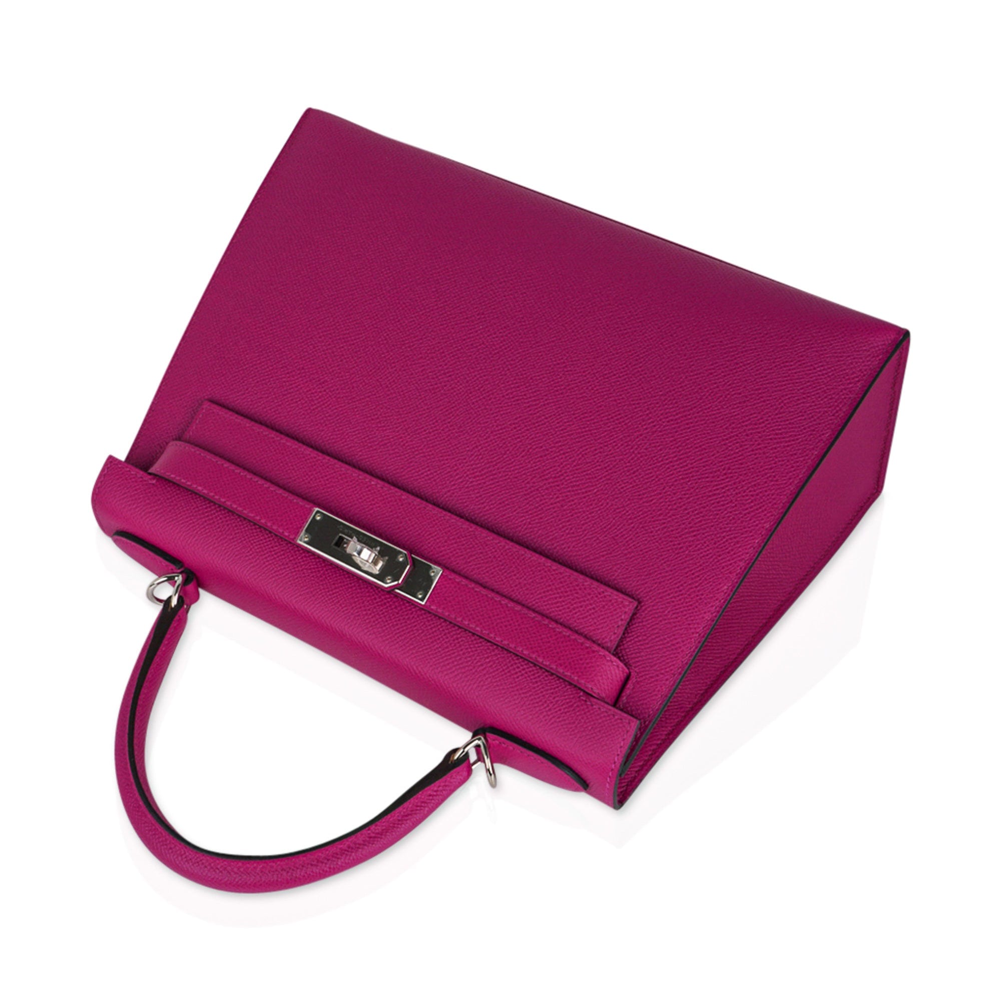 Kelly 28 Sellier Bag Rose Pourpre Epsom Leather with Palladium Hardware