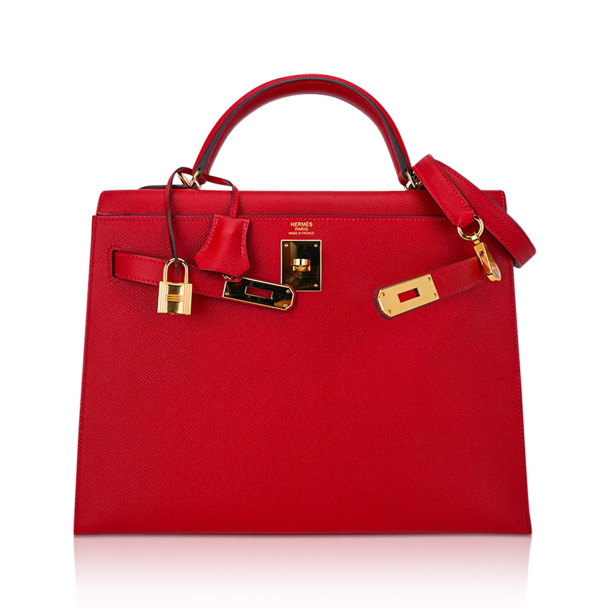 Kelly 32 Sellier Bag Rouge Casaque Epsom Leather with Gold Hardware