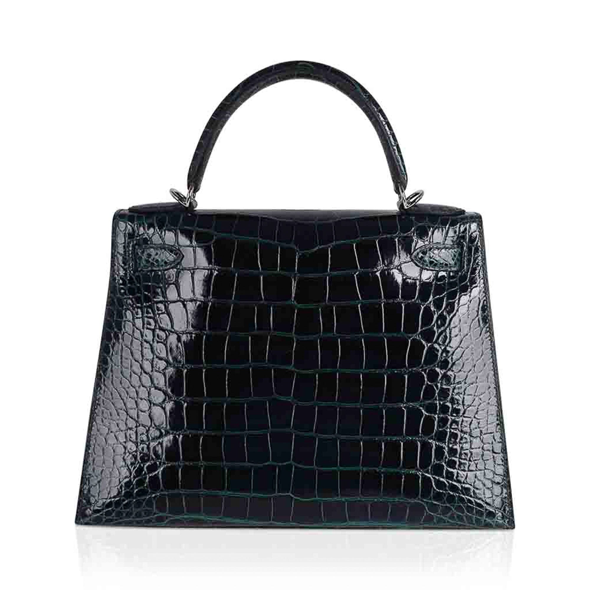 Kelly 28 Sellier Verso Vert Cypress / Vert Jade Bag Alligator Palladium Hardware