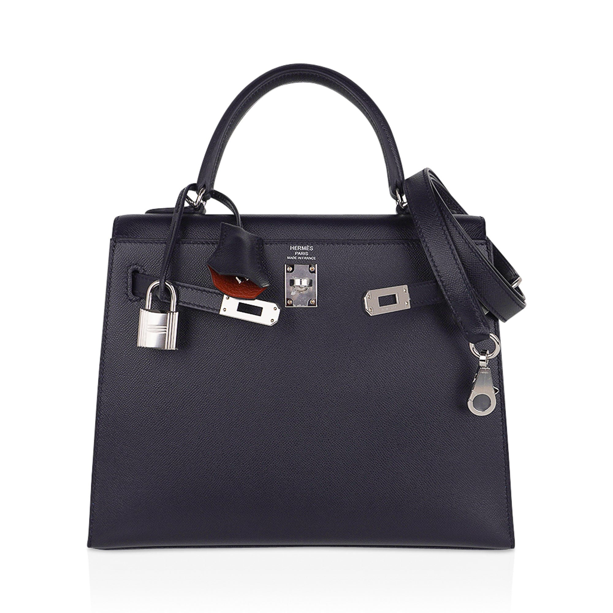 Verso Kelly Sellier 25 Bag Bleu de Minuit & Etrusque Veau Madame Leather with Palladium Hardware