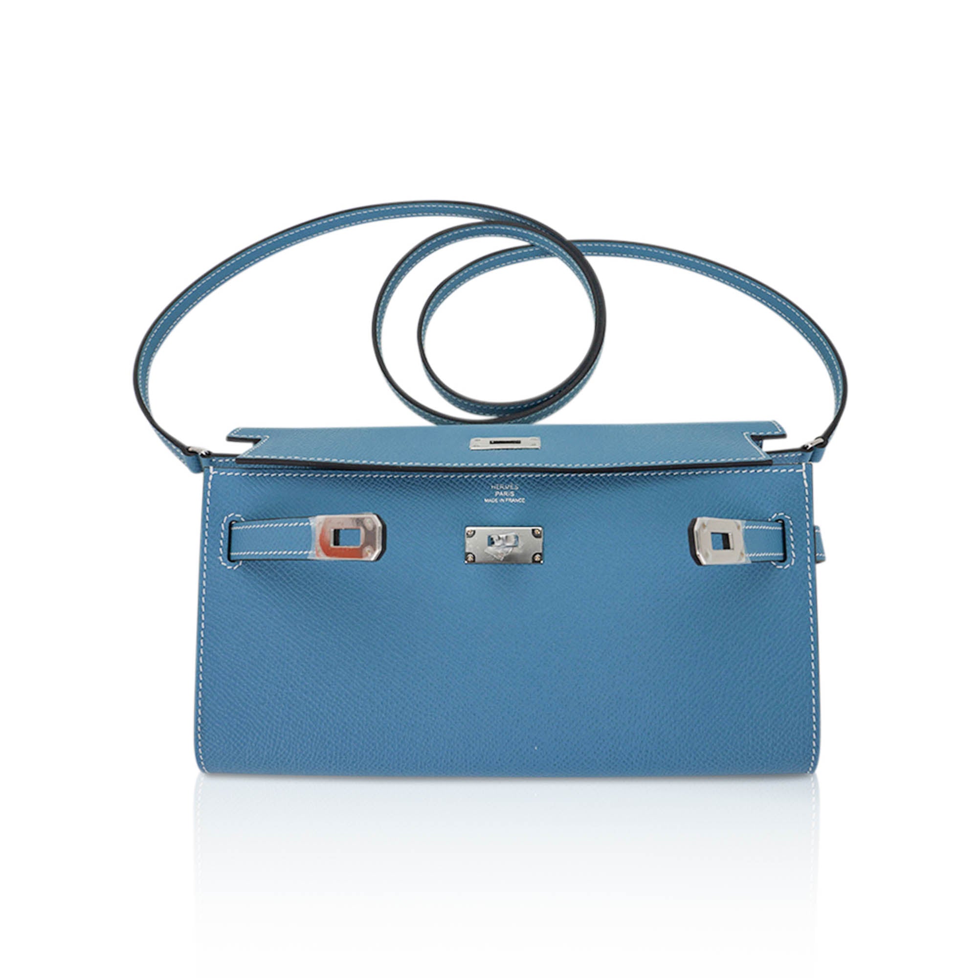 Kelly Classique To Go Wallet New Blue Jean Epsom with Palladium Hardware
