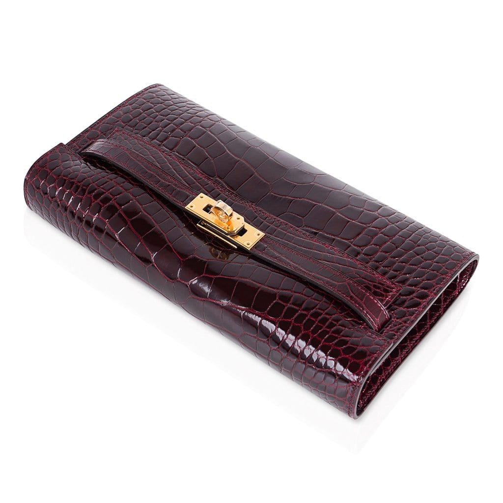 Kelly Classique To Go Wallet Bordeaux Alligator Gold Hardware New w/Box