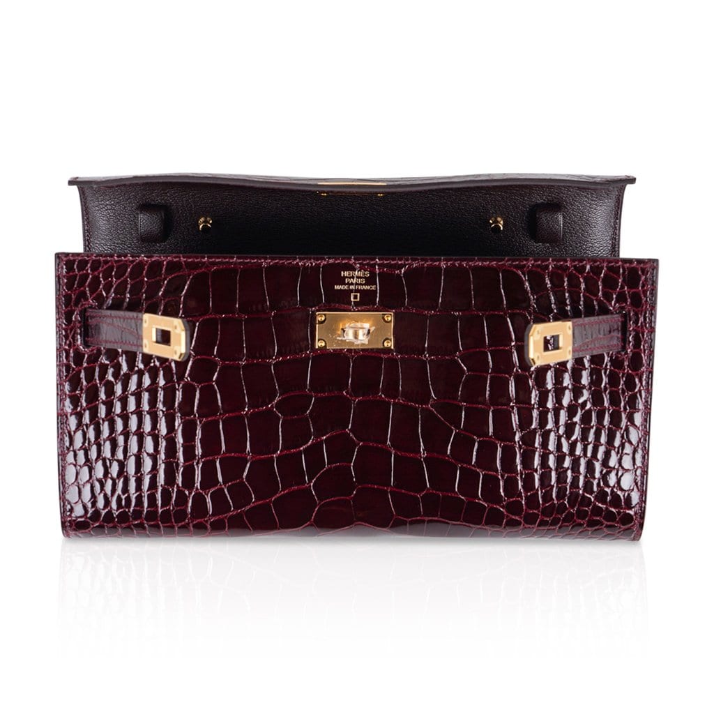 Kelly Classique To Go Wallet Bordeaux Alligator Gold Hardware New w/Box