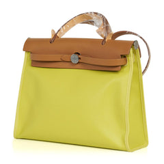 Herbag Zip 31 Bag Lime Berline Toile Vache Hunter Leather with Palladium Hardware