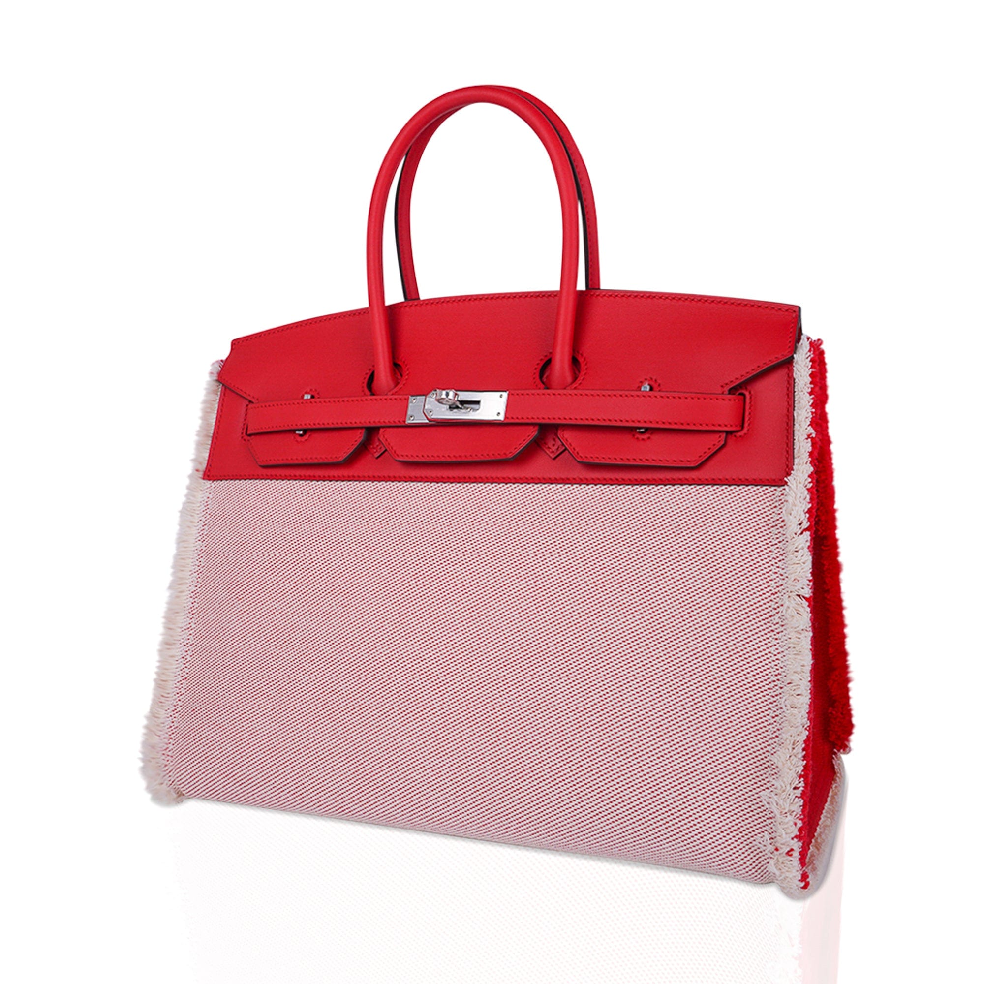 Limited Edition Birkin 35 Bag Fray Fray Framboise Toile and Swift Leather with Palladium Hardware