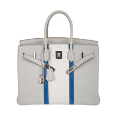 Limited Edition Club Birkin 35 Bag Gris Perle Blanc Clemence Leather with Palladium Hardware