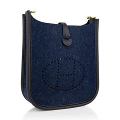 Limited Edition Mini Evelyne TPM Bag Blue Feutre Black Swift Leather with Gold Hardware