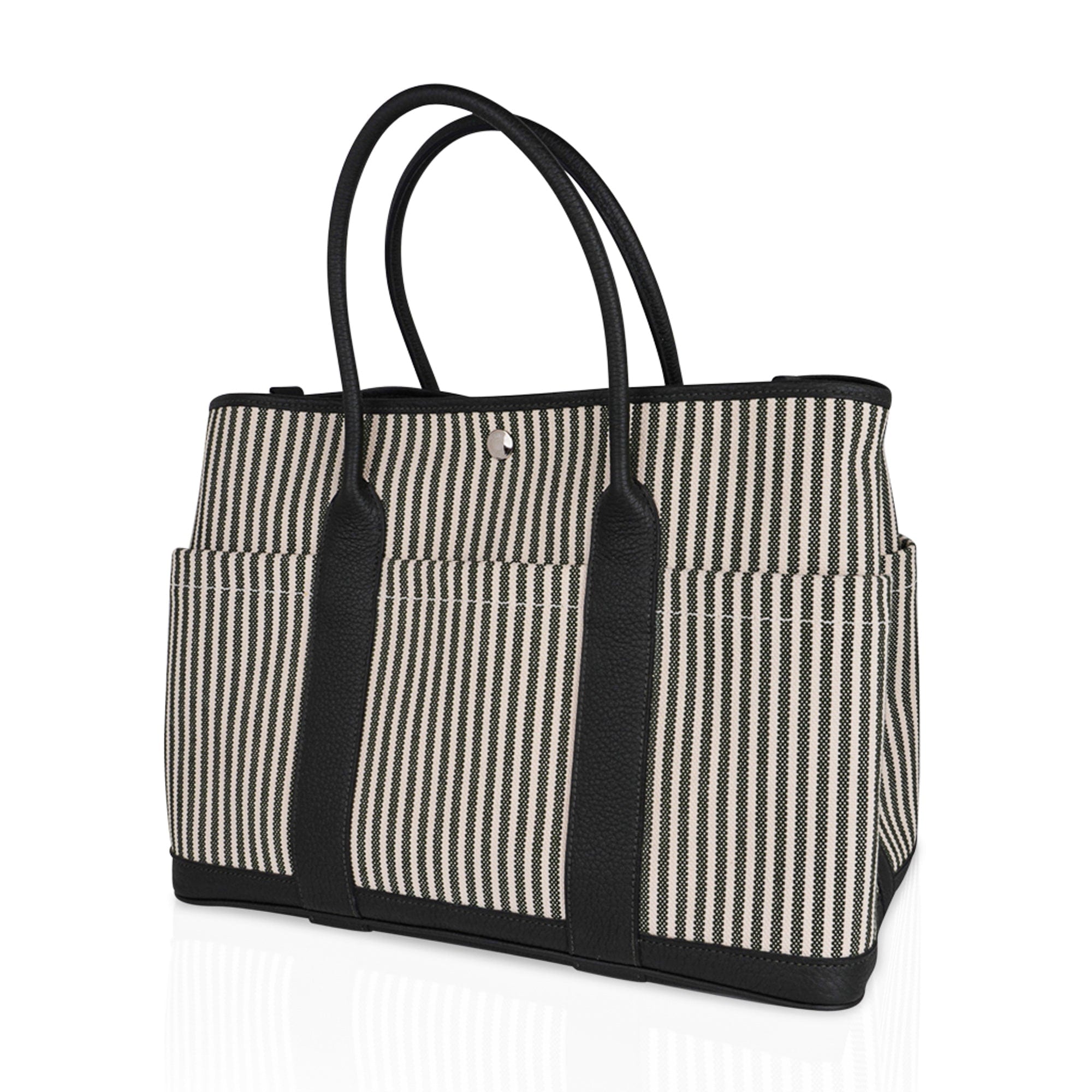 Garden Party 36 Bag Pockets Canvas Vert Anglais & Vert Fonce Vache Country Leather with Palladium Hardware