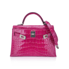 Limited Edition Mini Kelly 20 Sellier Rose Scheherazade Alligator Bag Palladium Hardware