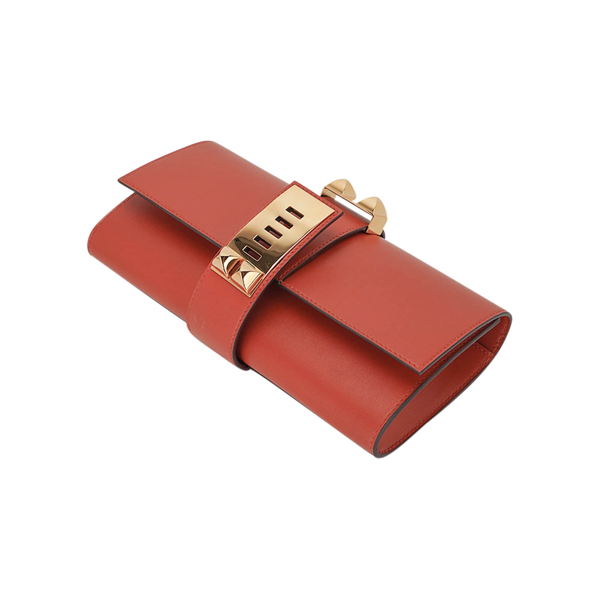 Medor 23 Clutch Bag Brique Tadelakt Leather with Gold Hardware